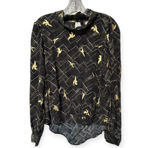 Cotelac 100% silk Black with gold birds Blouse - Picture 2 of 7